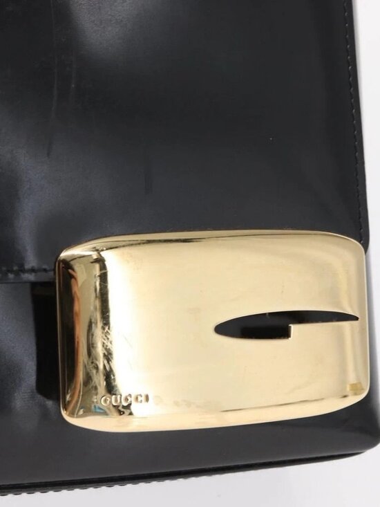 GUCCI Tote Bag Patent leather Black Gold Auth - Picture 9 of 16